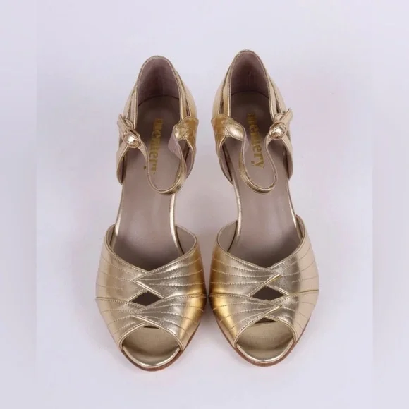 Elegant Leather Evening Shoes Spanish Heels Size 7W Gold 1920โs - Picture 4 of 13